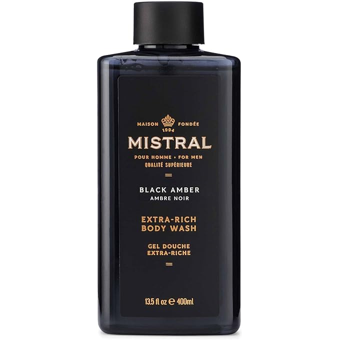 Mistral Men's Black Amber Body & Hair Wash, Black Amber, 13.5 oz